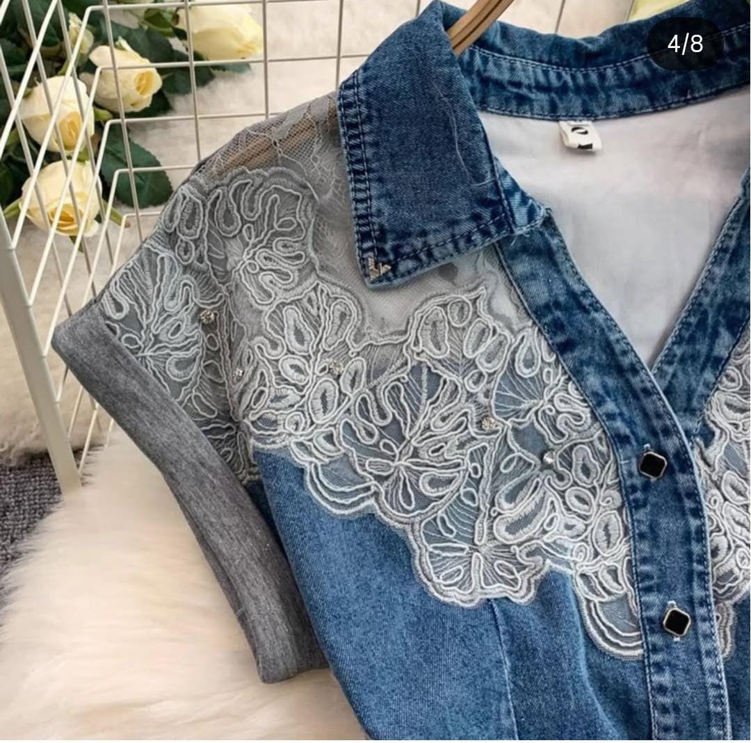 Beautiful Embroidery Denim Dress FT123