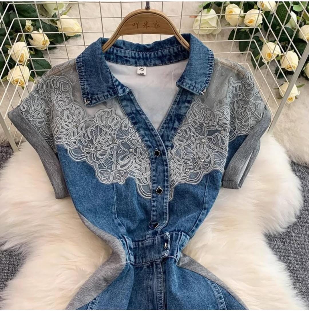 Beautiful Embroidery Denim Dress FT123