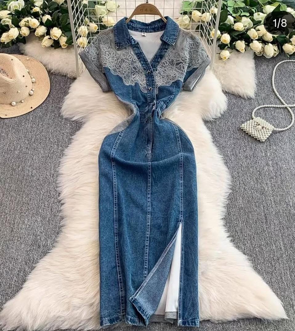 Beautiful Embroidery Denim Dress FT123