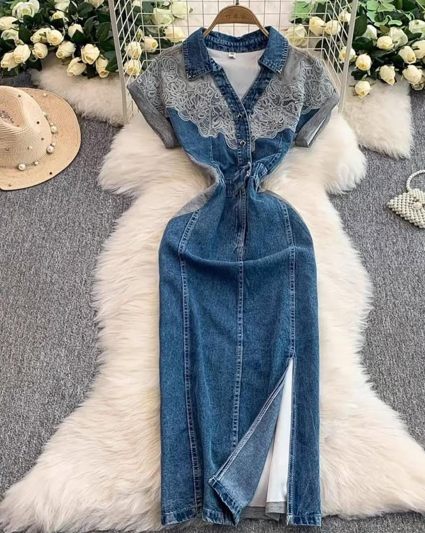 Beautiful Embroidery Denim Dress FT123