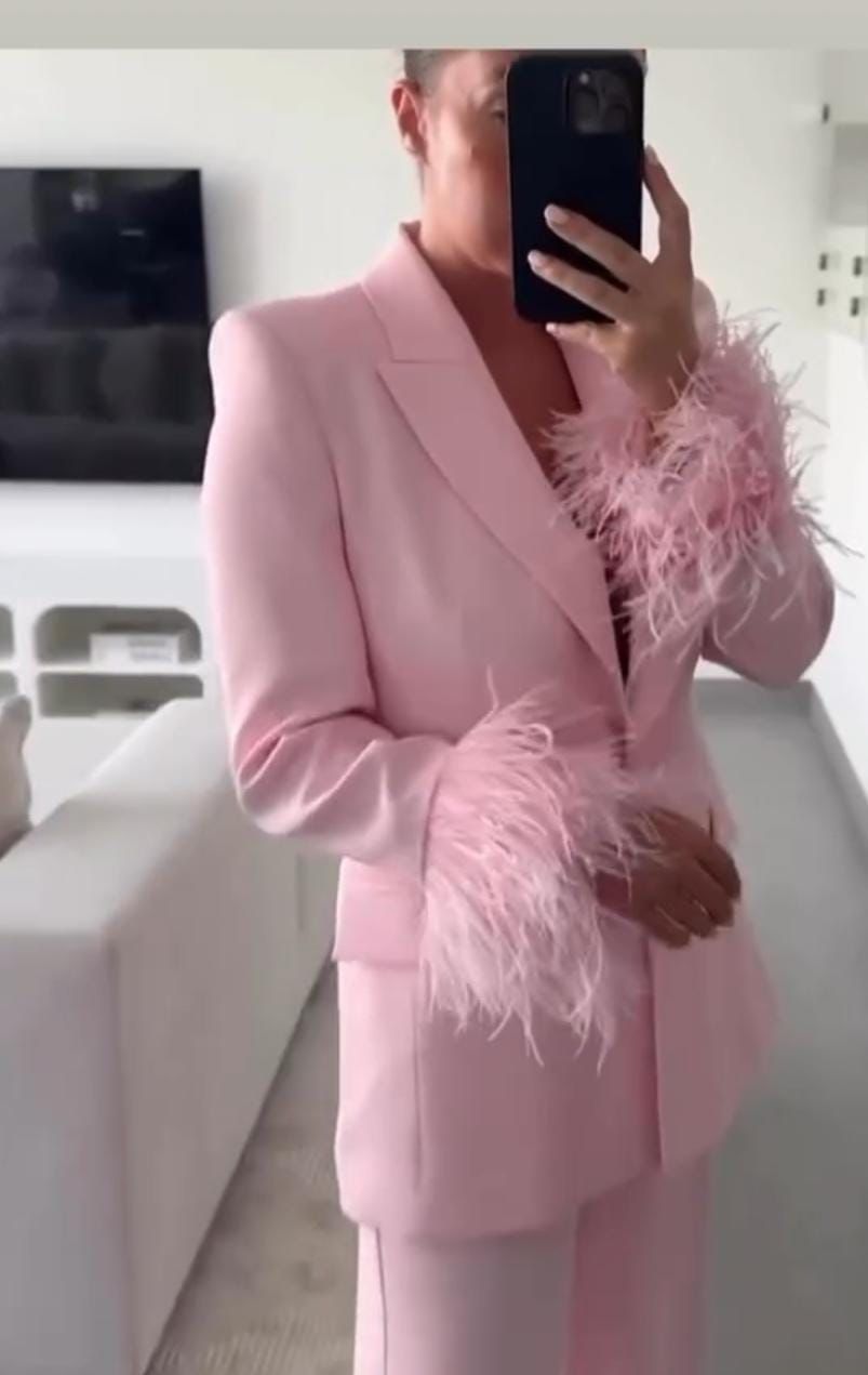 Beautiful Feather Blazer and Pant Set FT168
