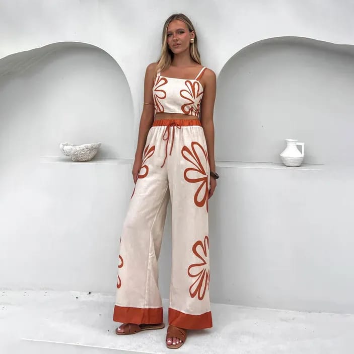 Beautiful Floral Crop Top And Pant FT204