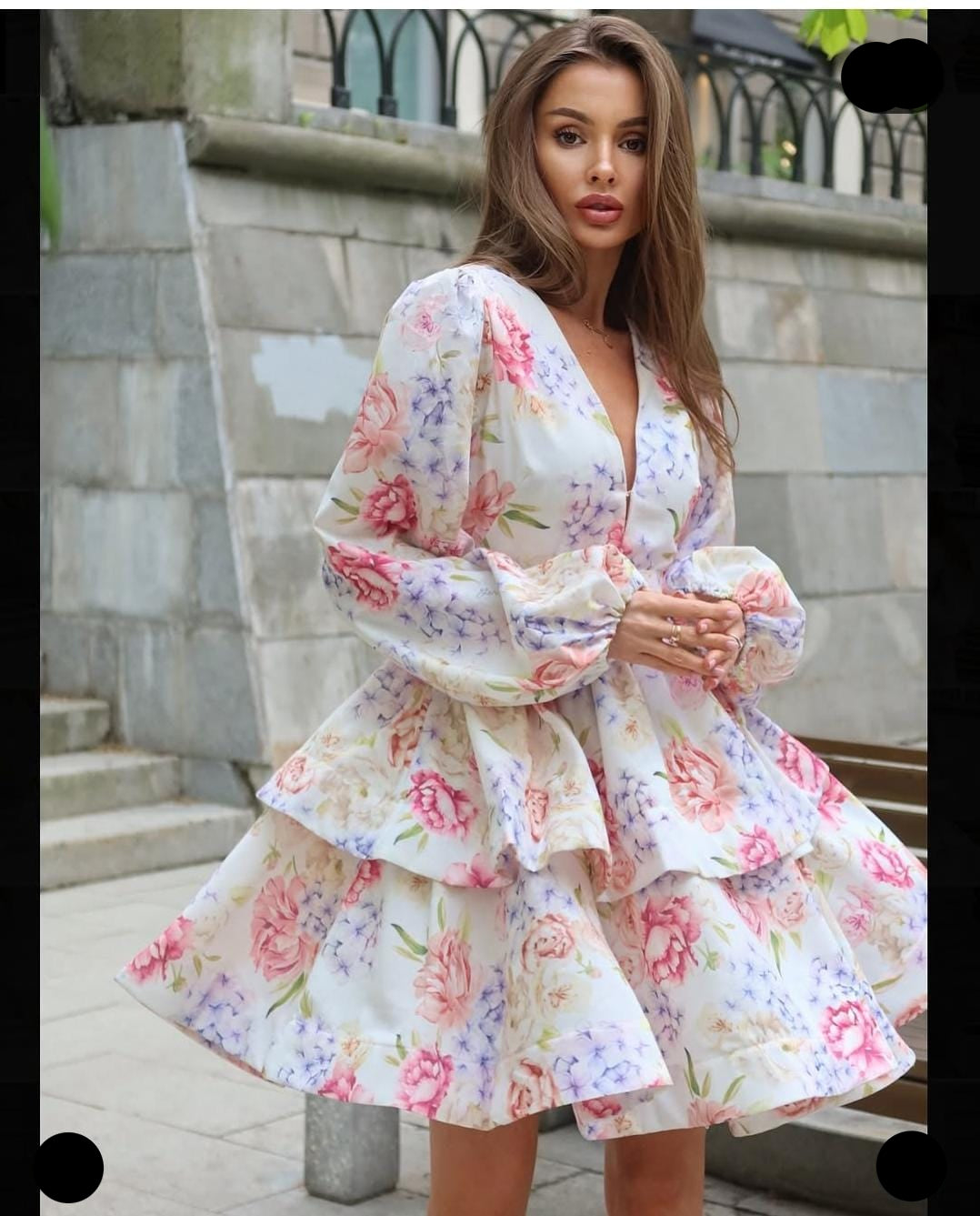 Beautiful Ruffle Dress With Flower Print FT113