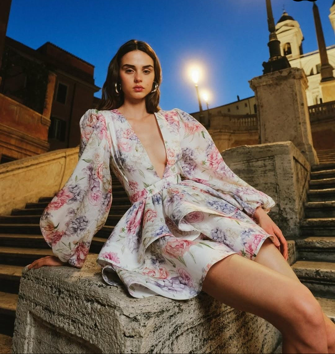 Beautiful Ruffle Dress With Flower Print FT113