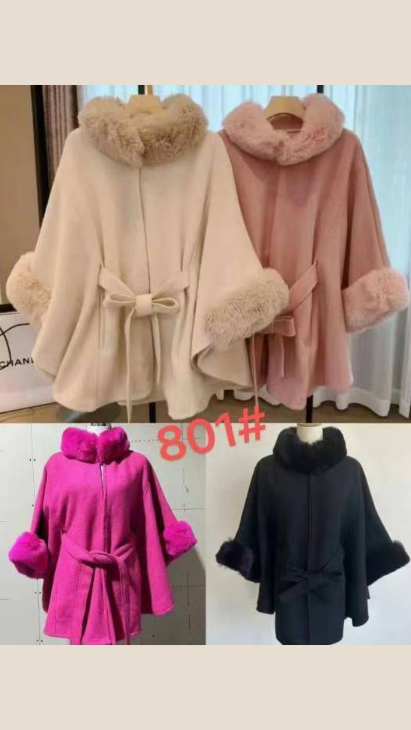 Beautiful Woollen Furr Cape With Belt FT005