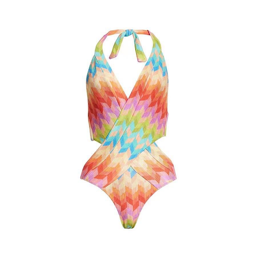Colorful Halter swimsuit and matching sarong FT026