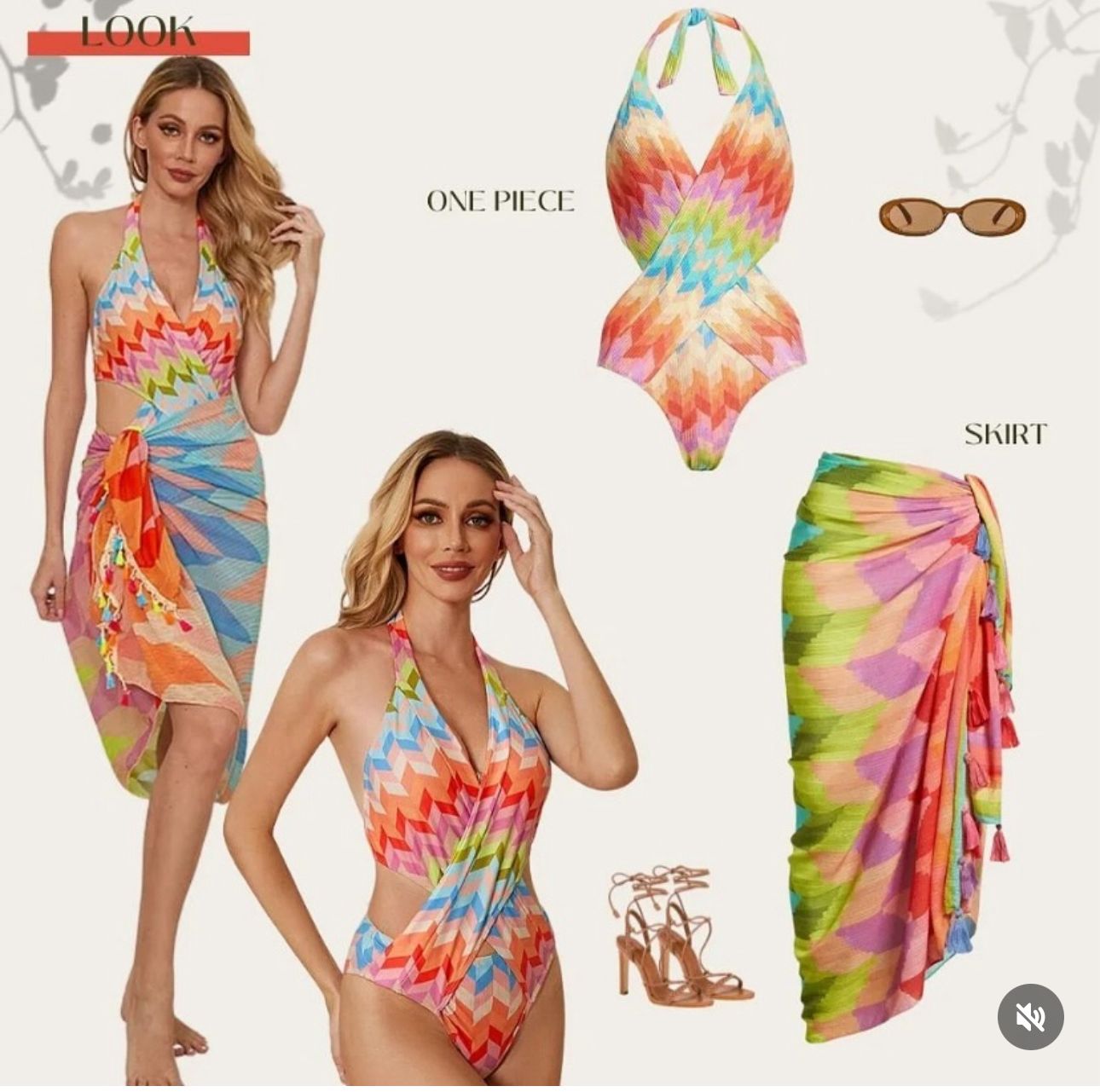 Colorful Halter swimsuit and matching sarong FT026
