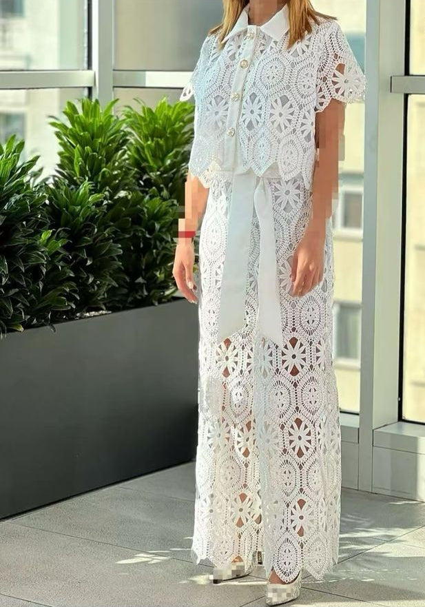 Cutwork Crochet Set With Belt FT068