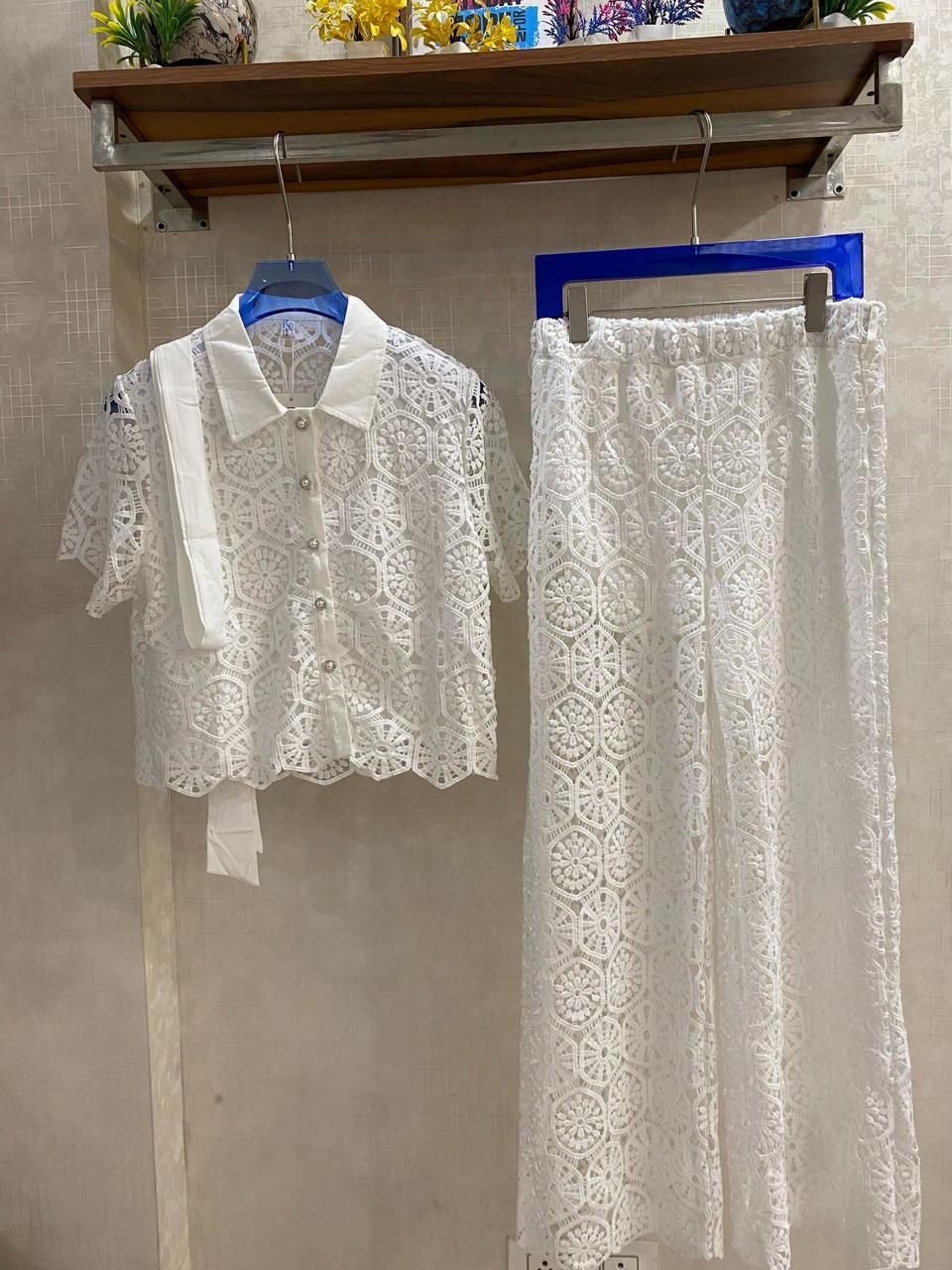 Cutwork Crochet Set With Belt FT068