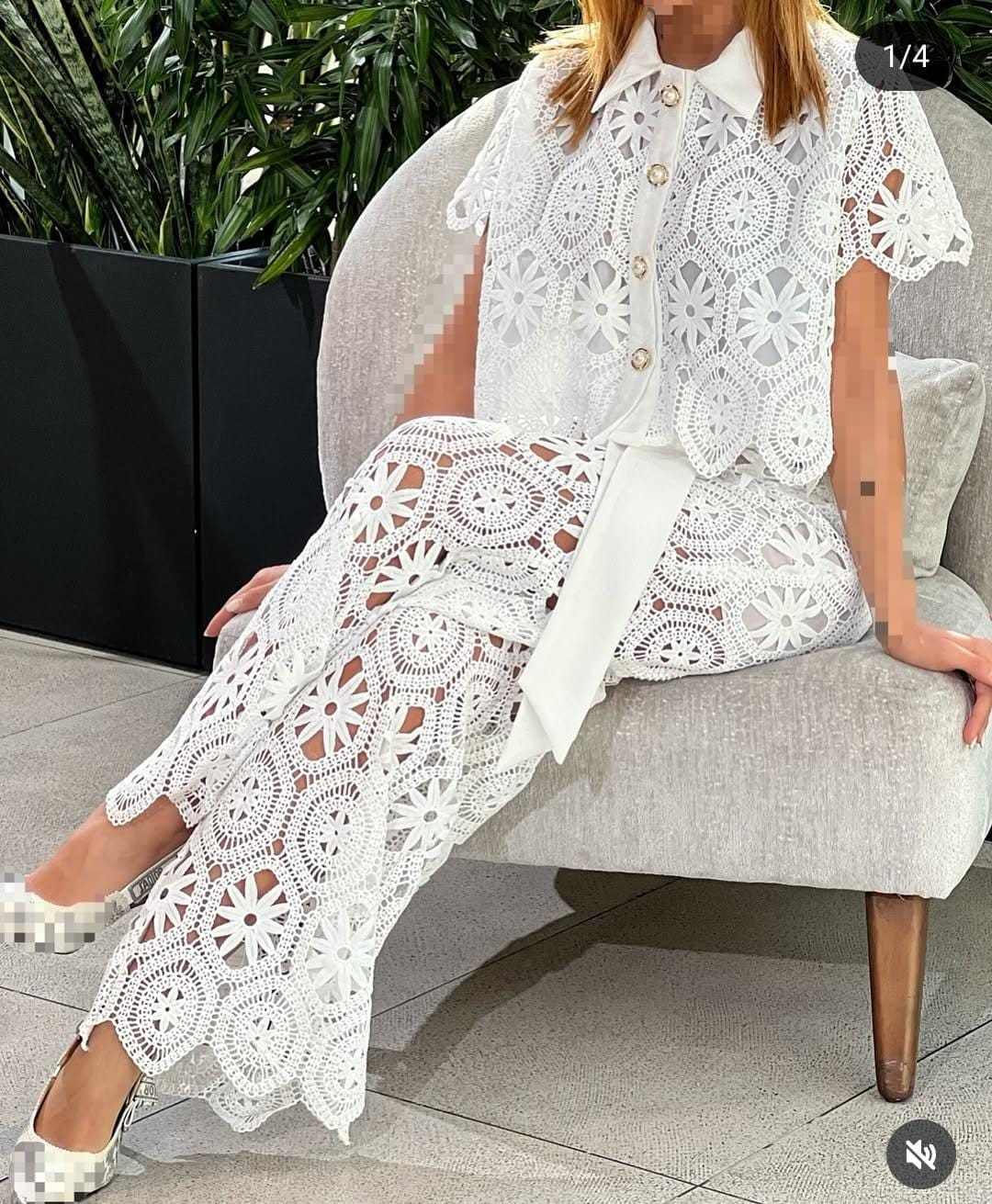 Cutwork Crochet Set With Belt FT068