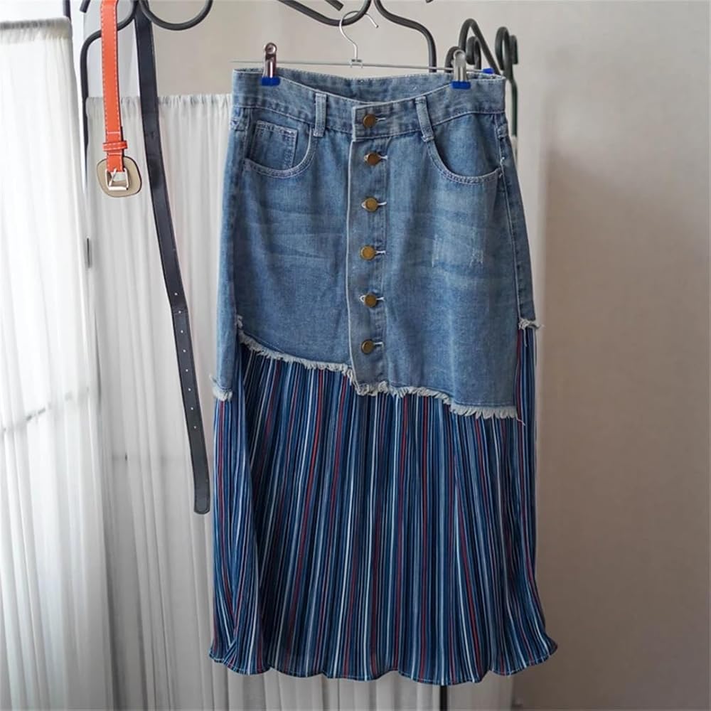 Denim Skirt With Pleated FT075
