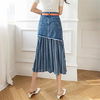 Denim Skirt With Pleated FT075