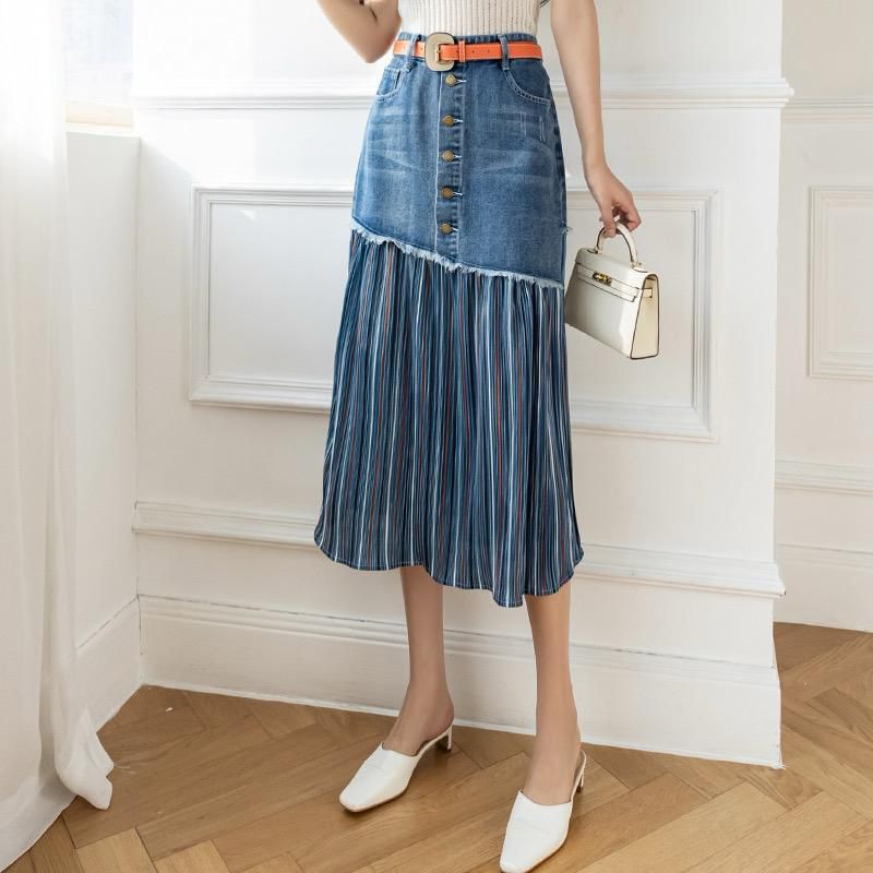 Denim Skirt With Pleated FT075