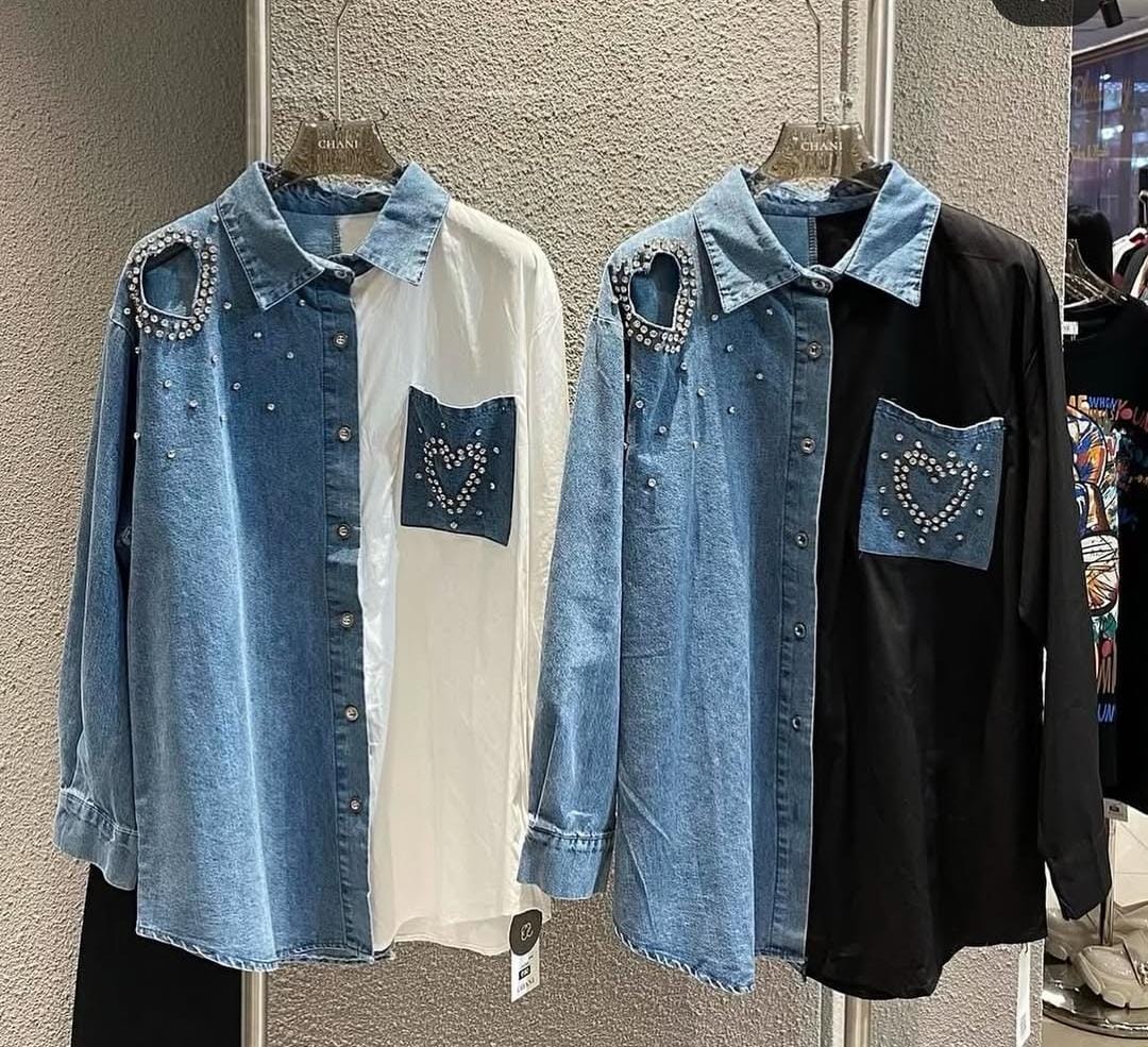 Heart Cutout Cotton Denim Shirt FT098