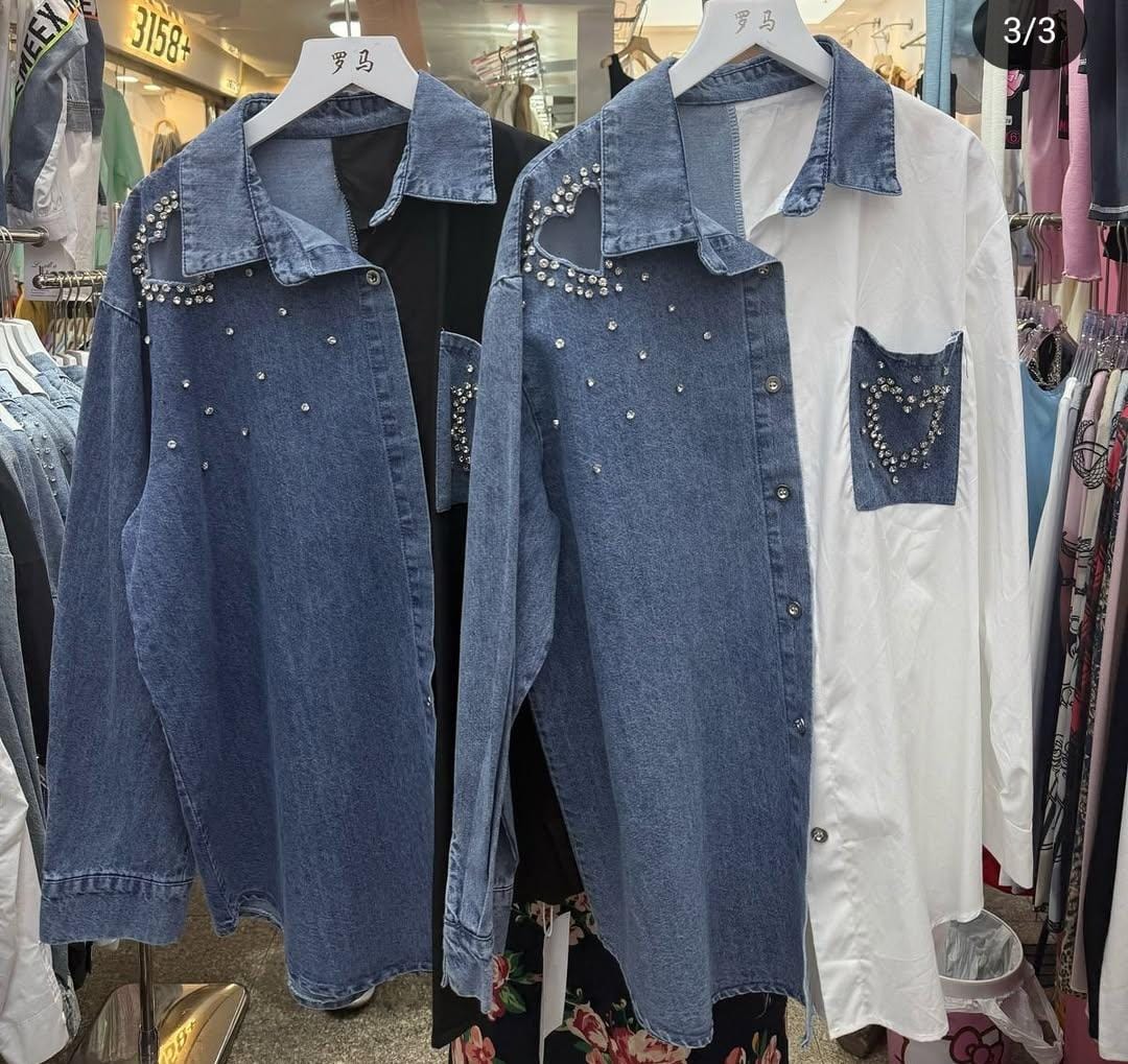 Heart Cutout Cotton Denim Shirt FT098