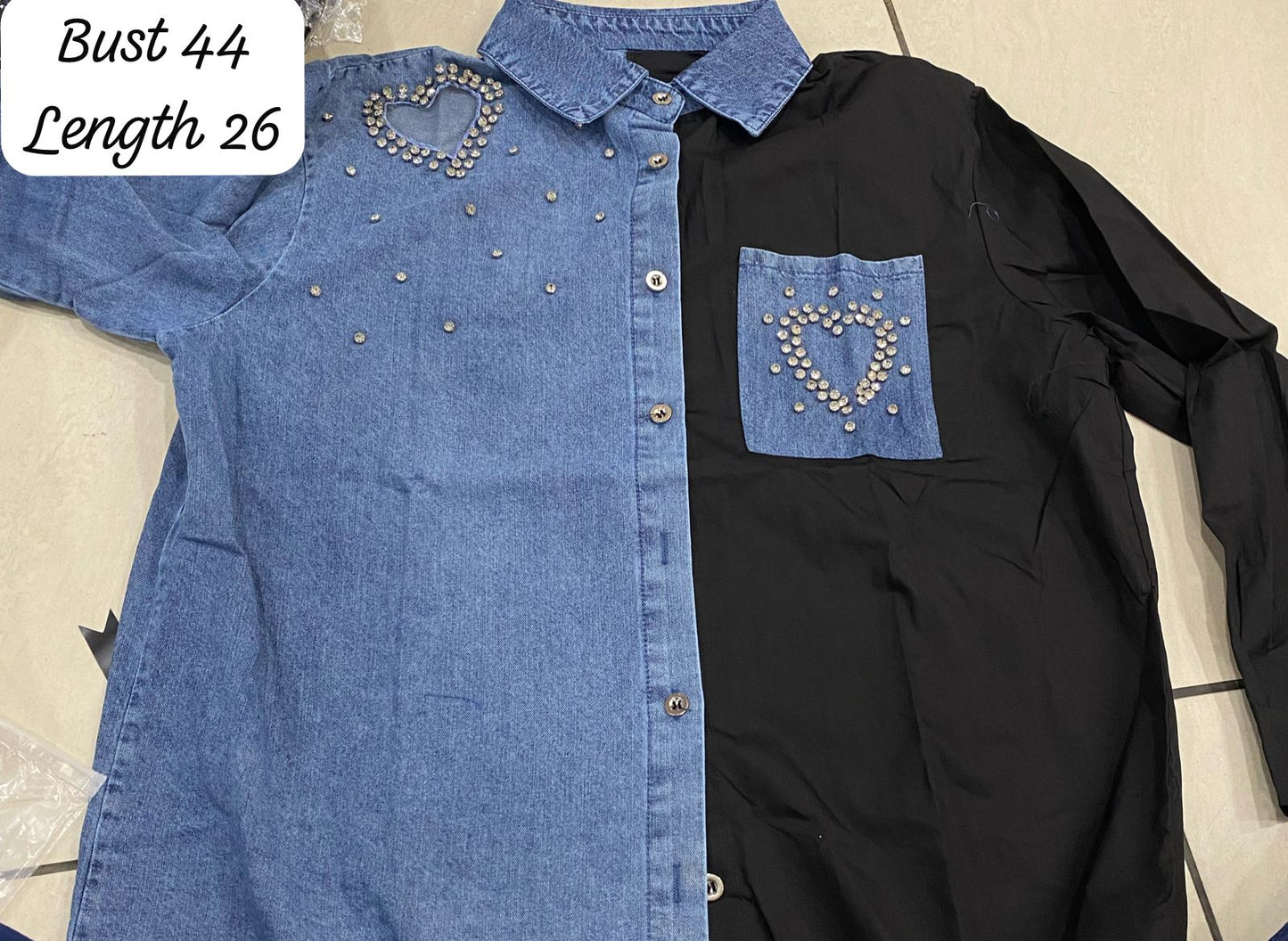 Heart Cutout Cotton Denim Shirt FT098