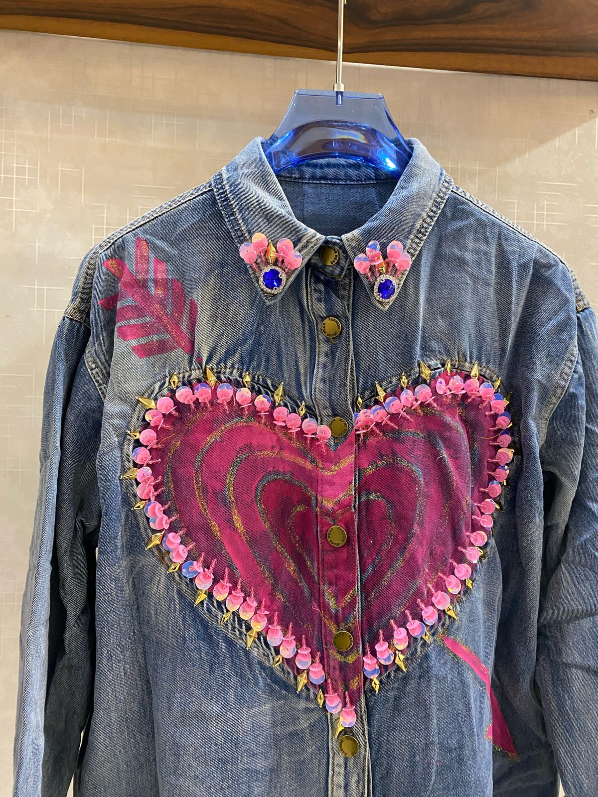 Heart Denim Embellished Shacket FT090