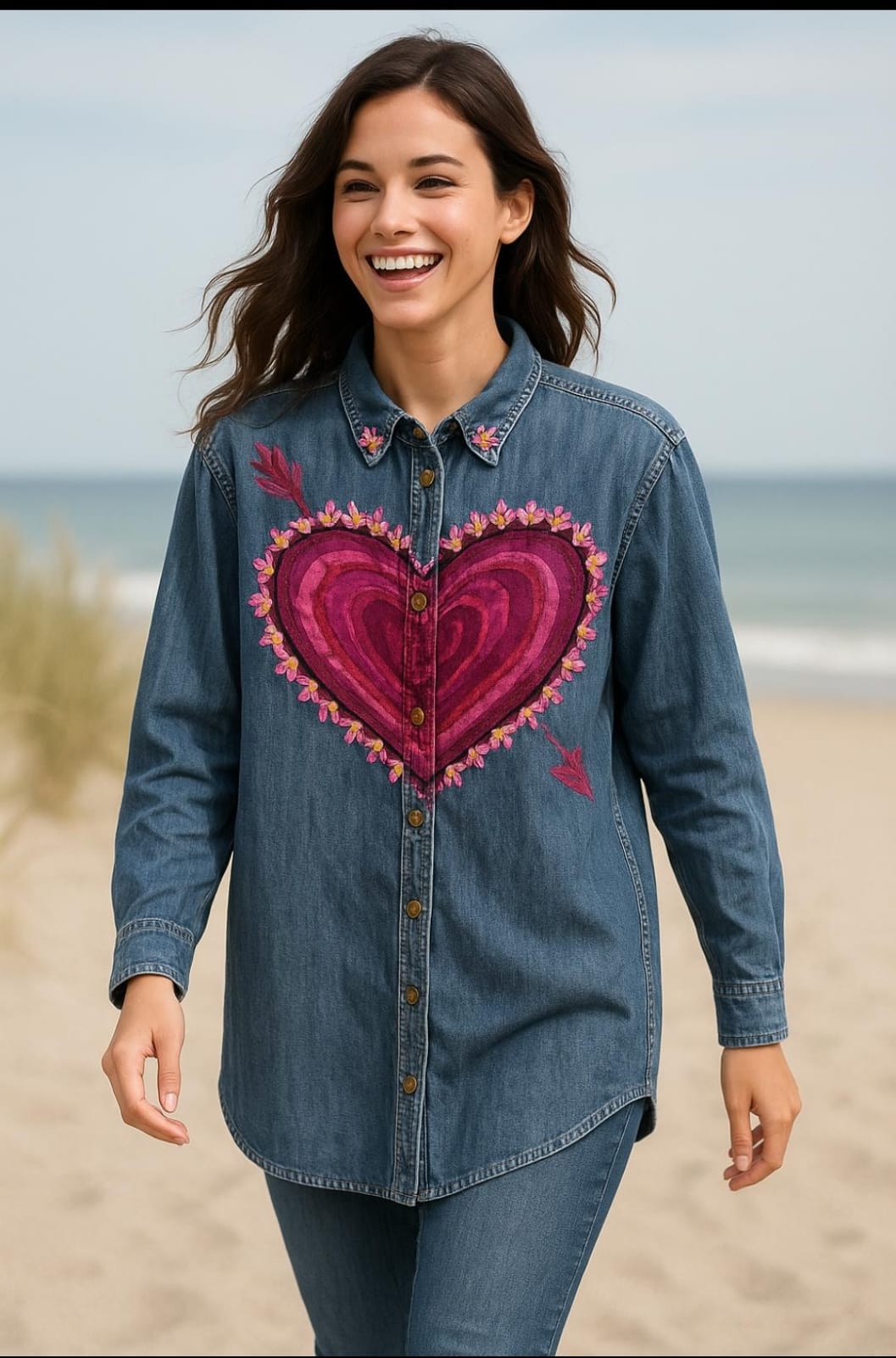 Heart Denim Embellished Shacket FT090