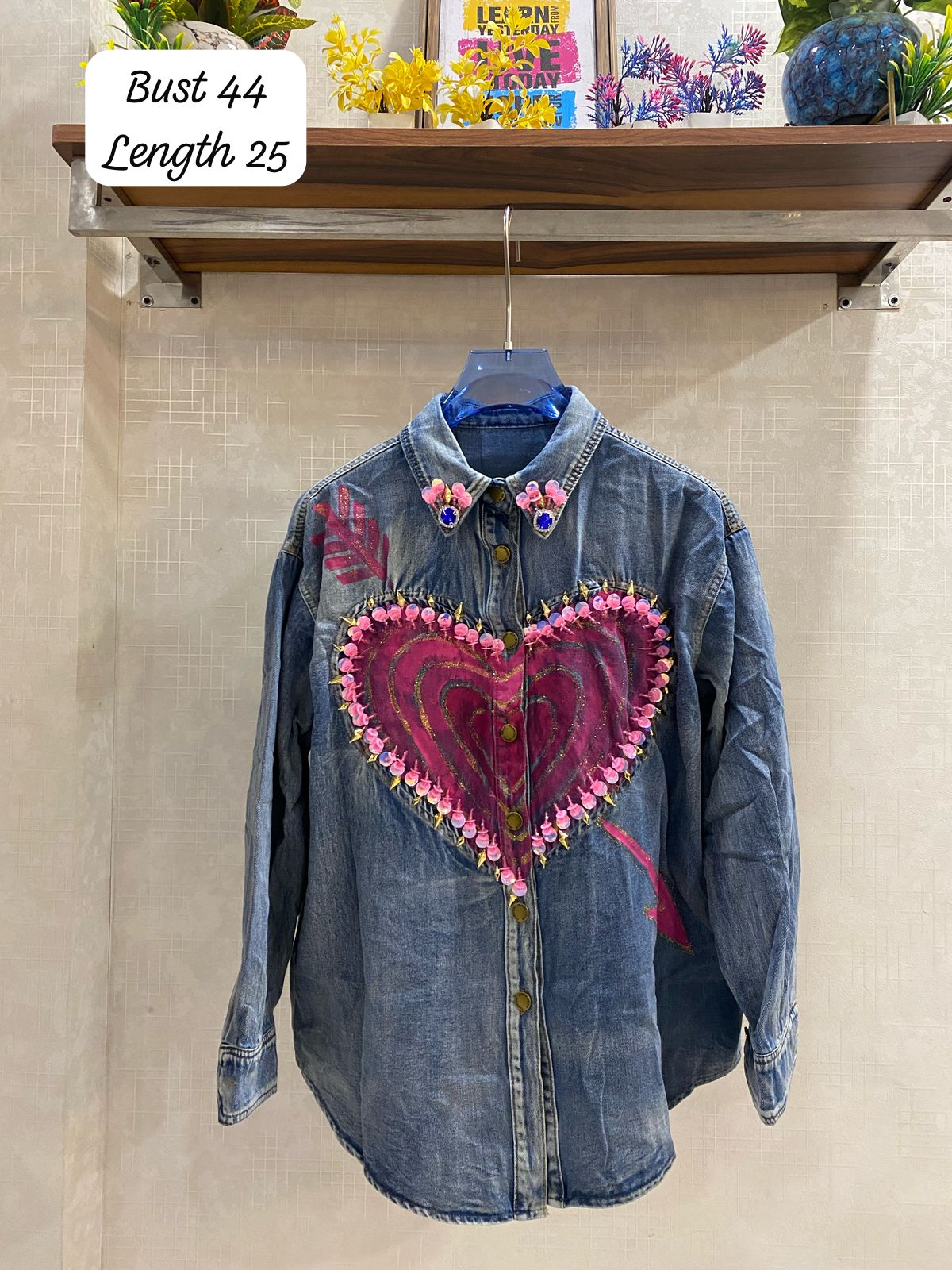 Heart Denim Embellished Shacket FT090