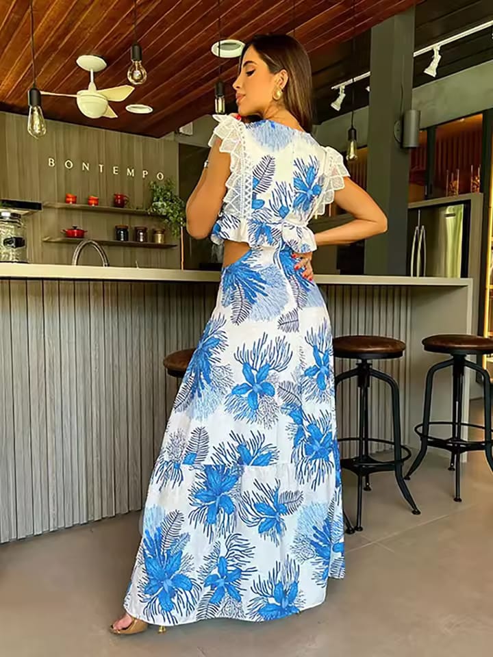 Lace cutout floral maxi dress FT032