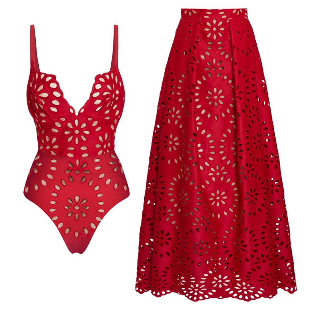 Laser Cut Bodysuit With Skirt FT064