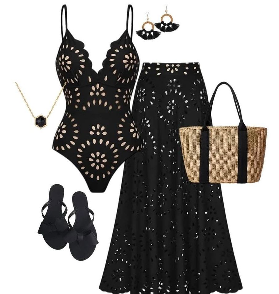 Laser Cut Bodysuit With Skirt FT064