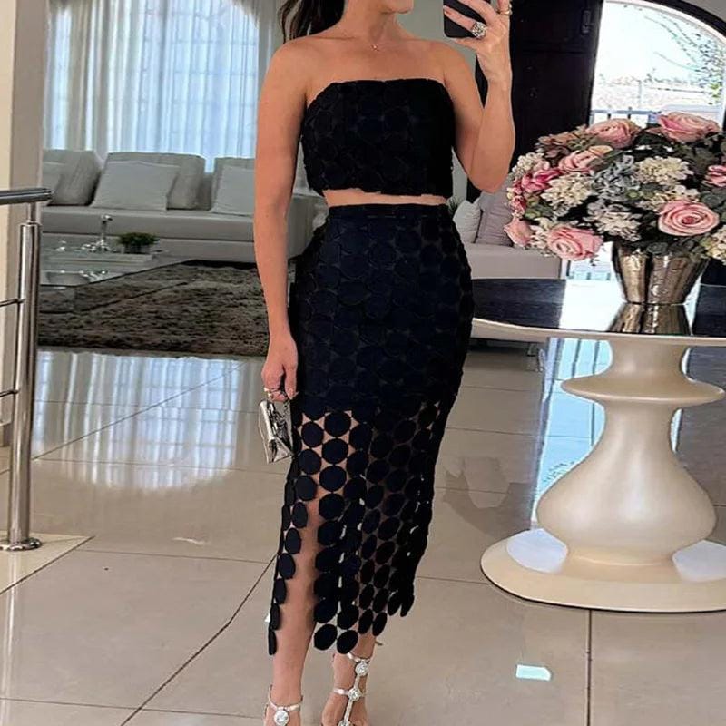 Laser Cut Crop Top and Skirt FT042