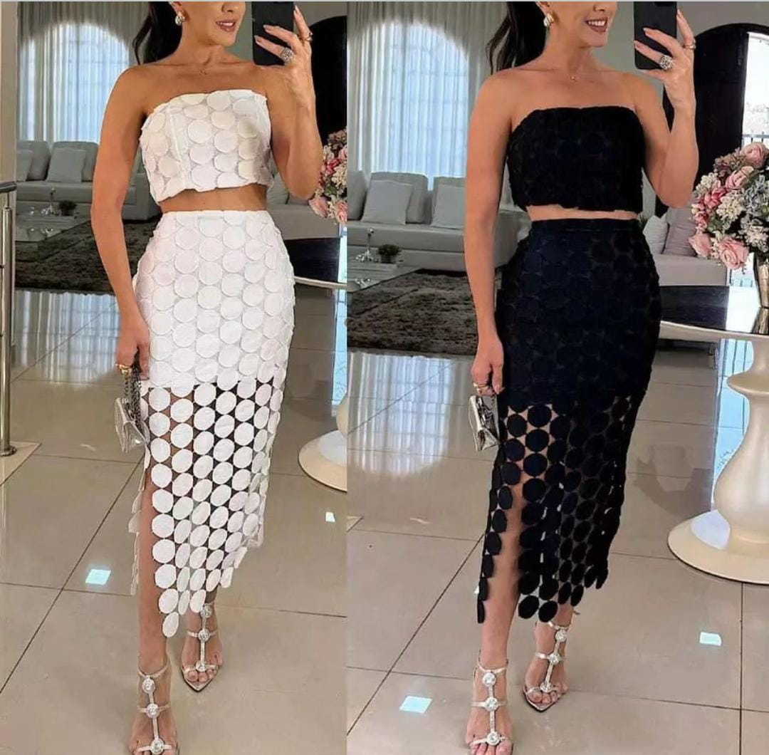 Laser Cut Crop Top and Skirt FT042