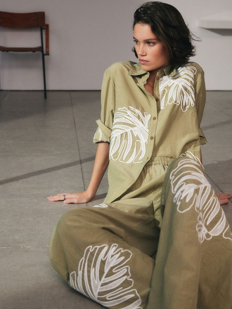 Leaf Embroidered Summer Co-Ord Set FT043