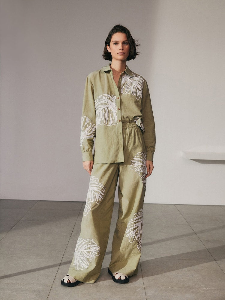 Leaf Embroidered Summer Co-Ord Set FT043