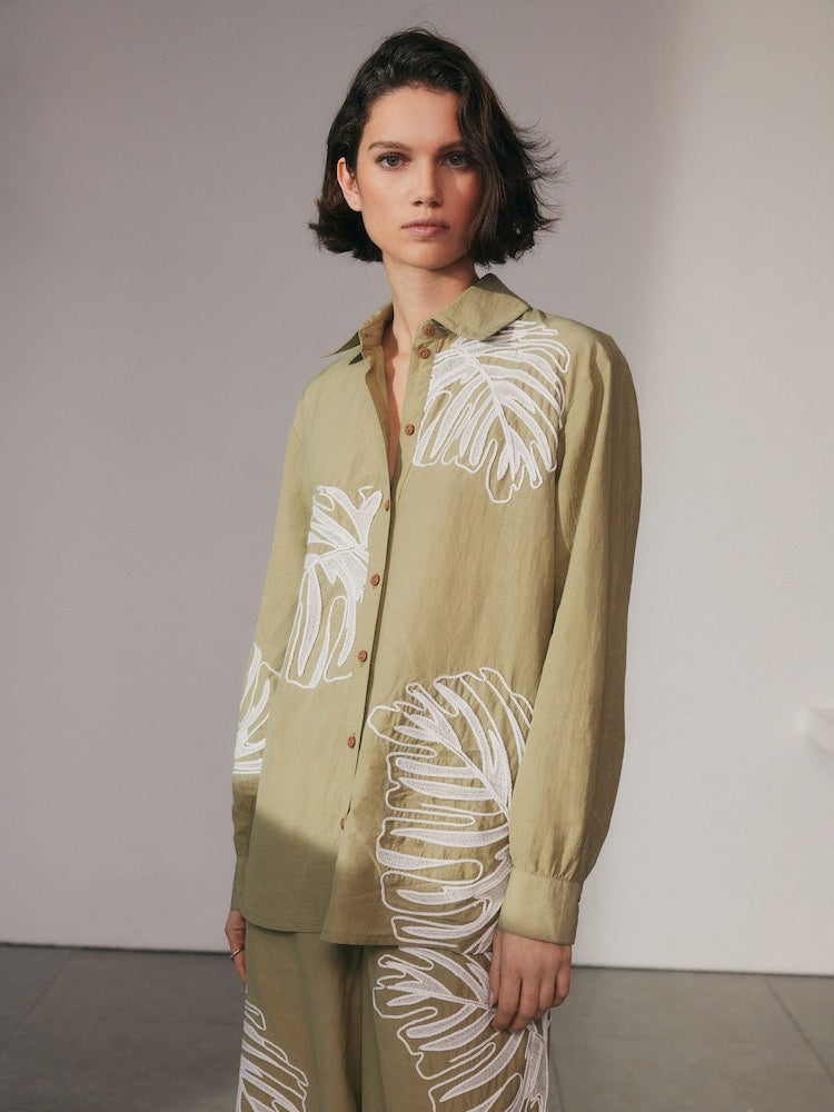 Leaf Embroidered Summer Co-Ord Set FT043