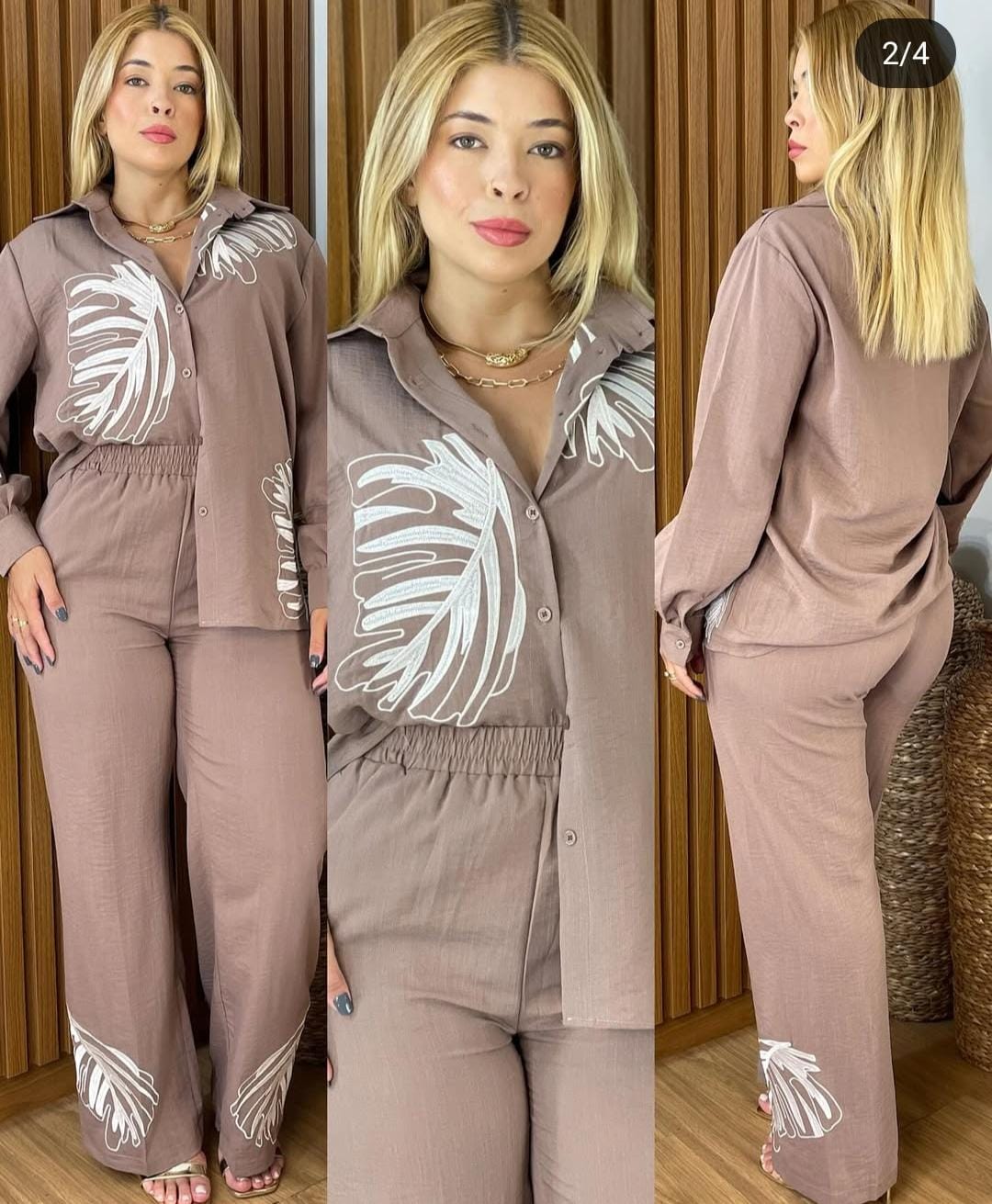 Leaf Embroidered Summer Co-Ord Set FT043
