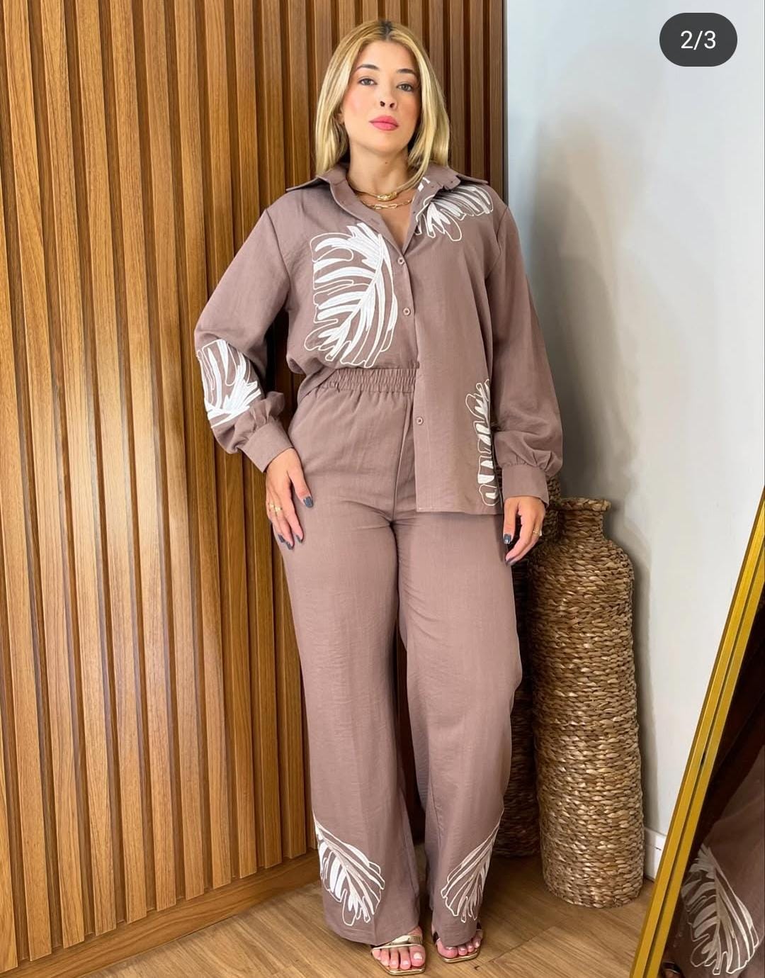 Leaf Embroidered Summer Co-Ord Set FT043