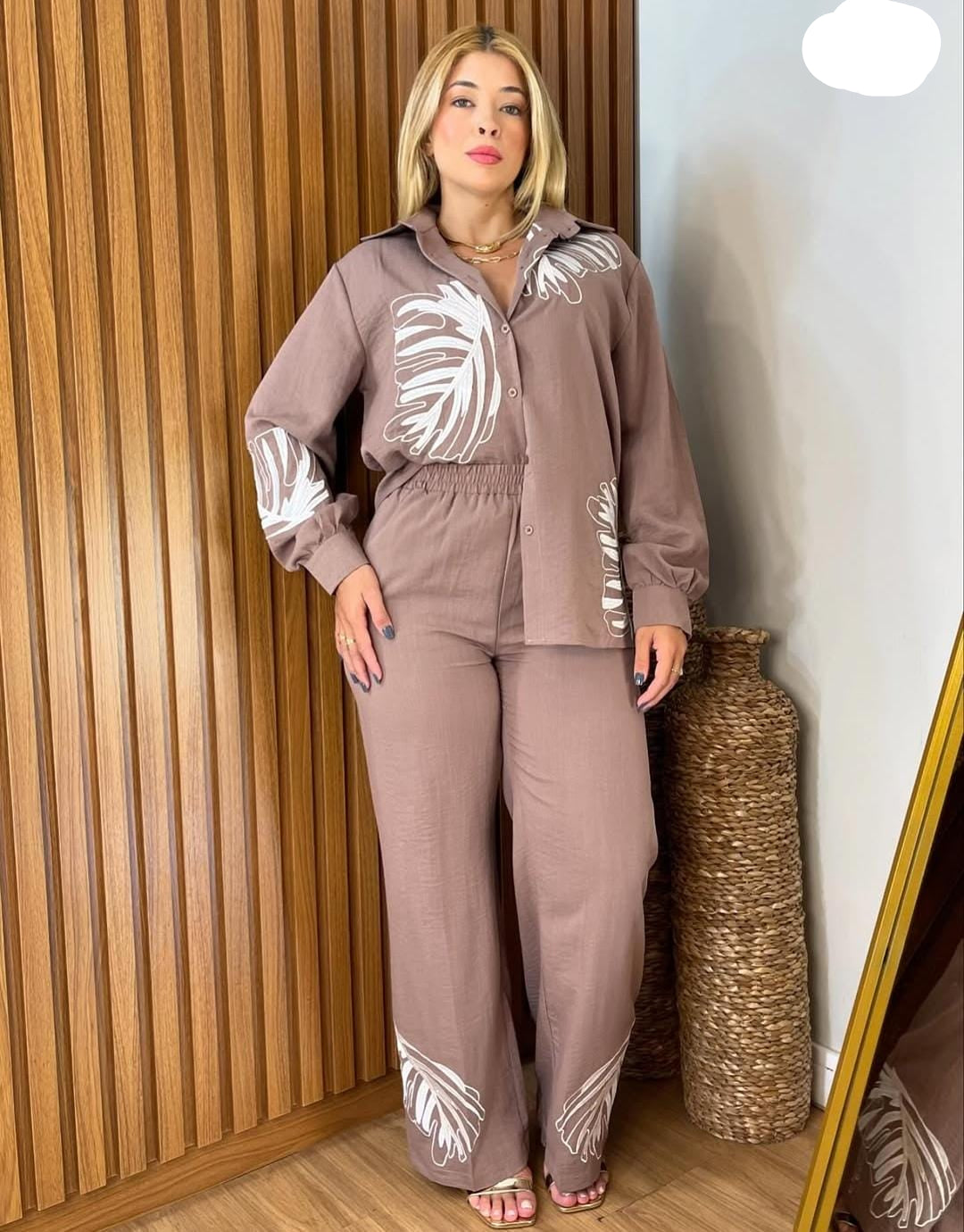 Leaf Embroidered Summer Co-Ord Set FT043