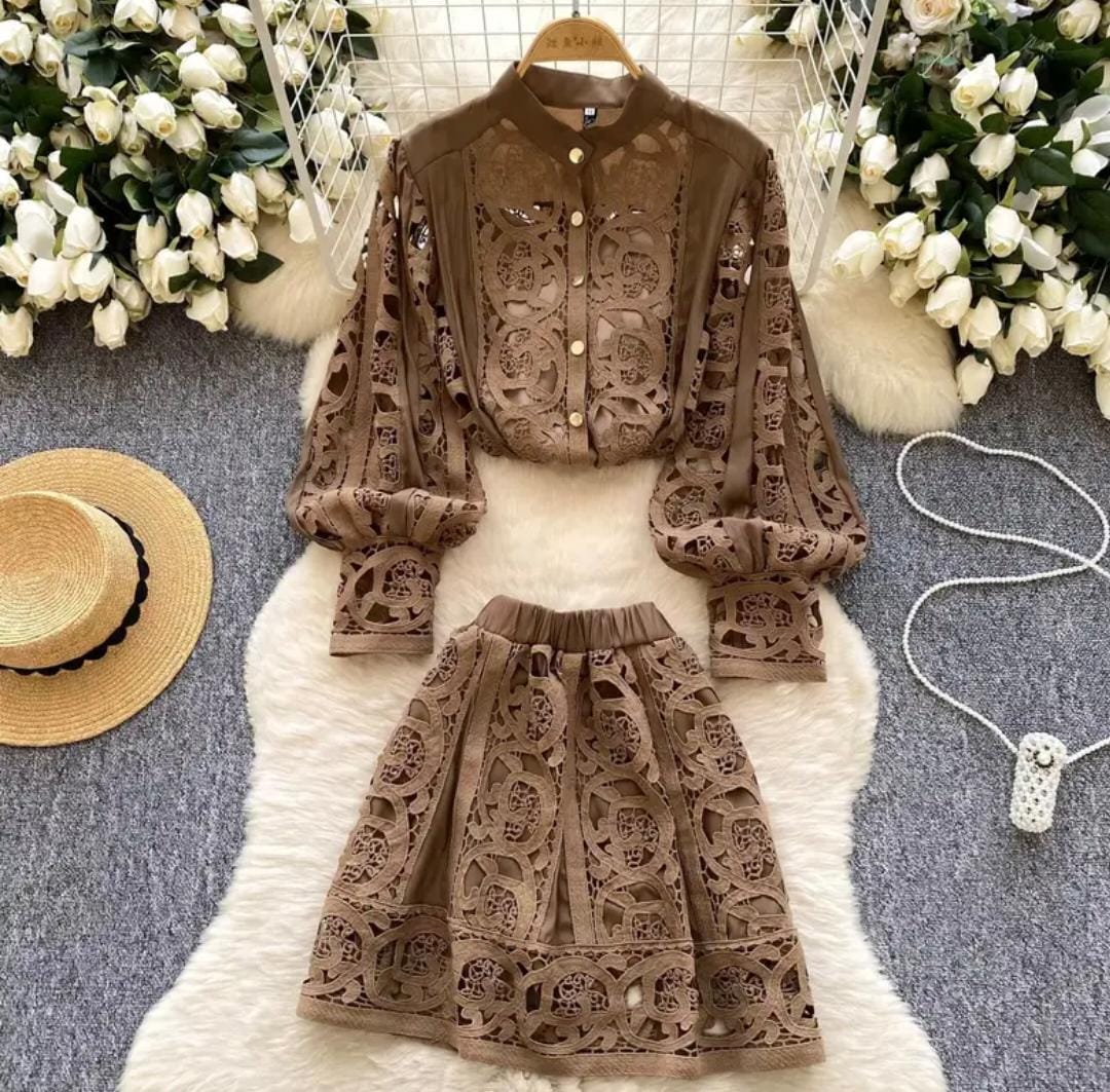 Luxe Crochet Skirt Set With Inner FT216