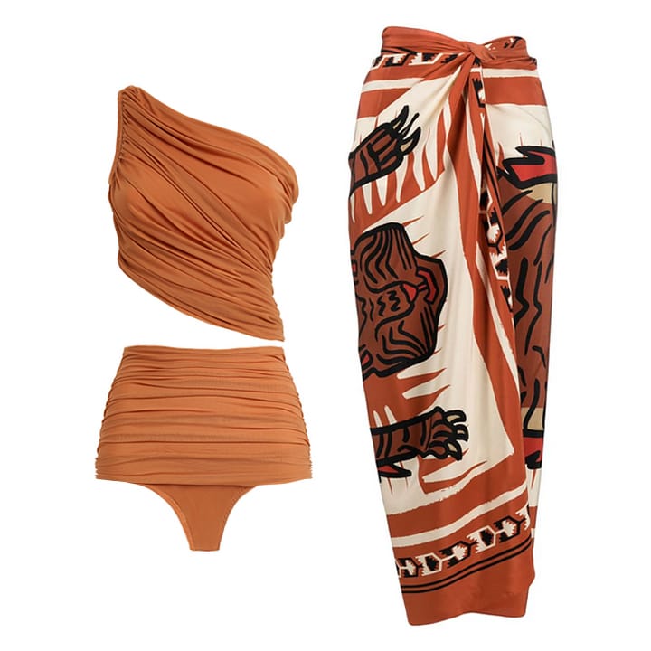 Ruched Swimsuit With Sarong FT023