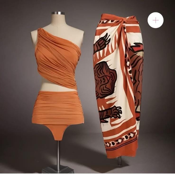 Ruched Swimsuit With Sarong FT023