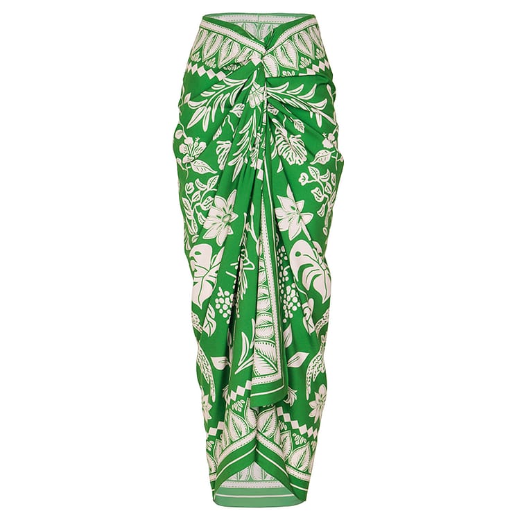 Ruffle Green Swimsuit and Sarong FT020