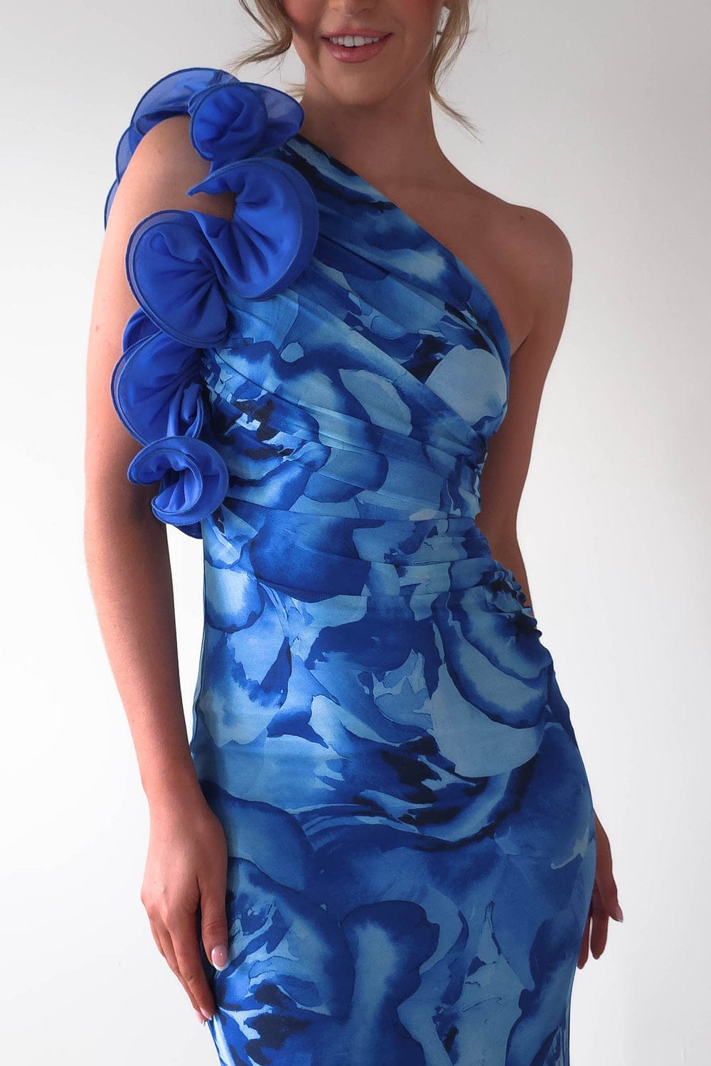 Side Ruffled Flower Print Dress FT095