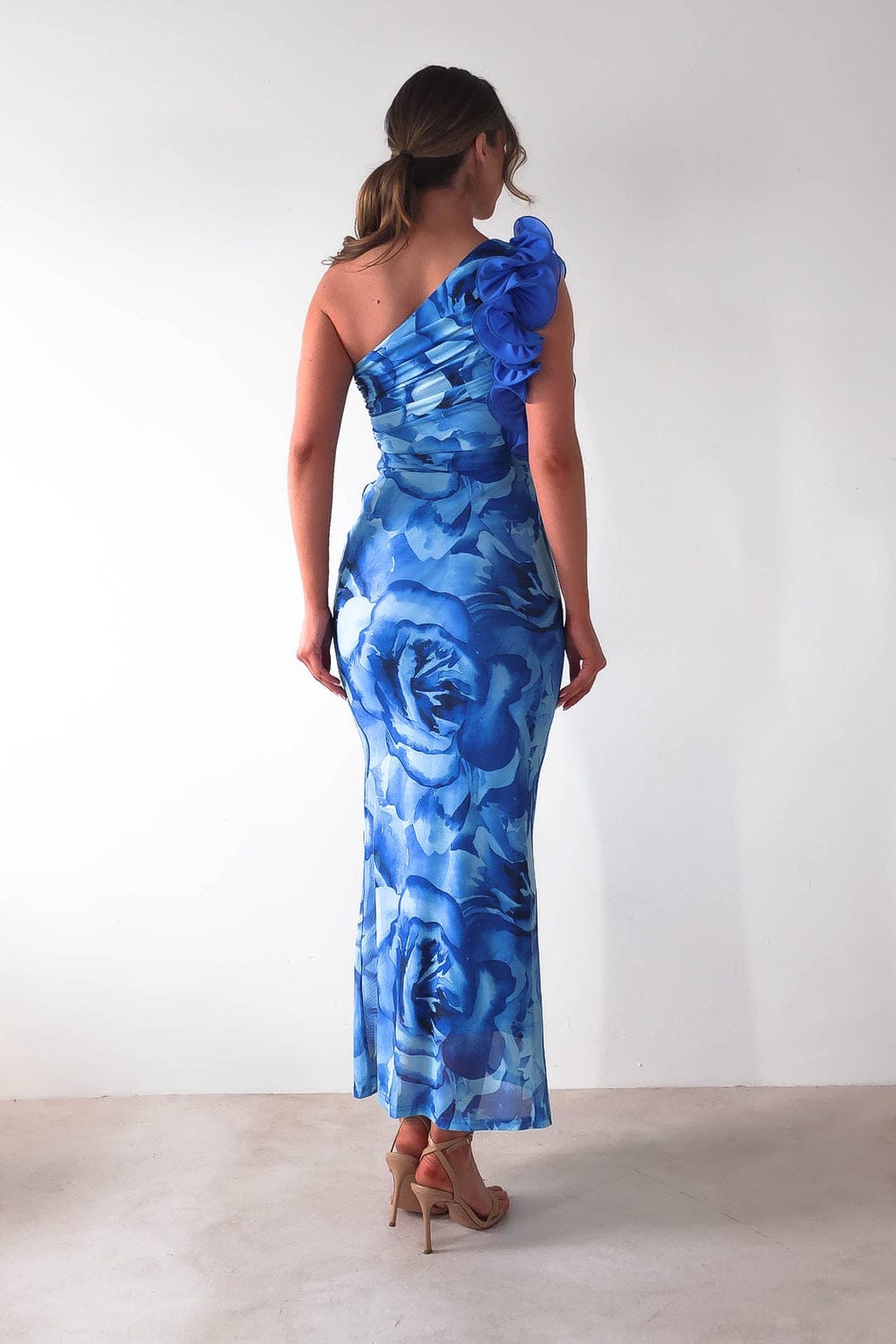 Side Ruffled Flower Print Dress FT095