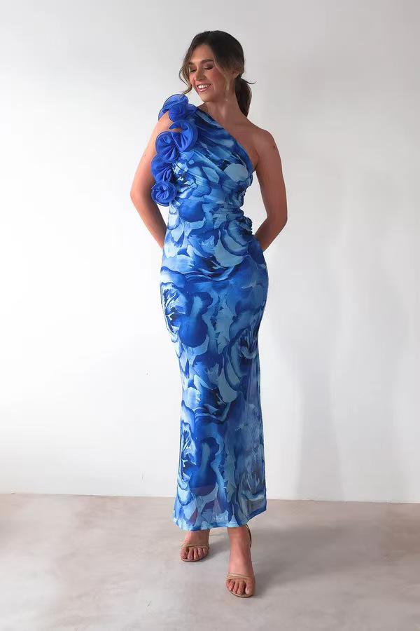 Side Ruffled Flower Print Dress FT095
