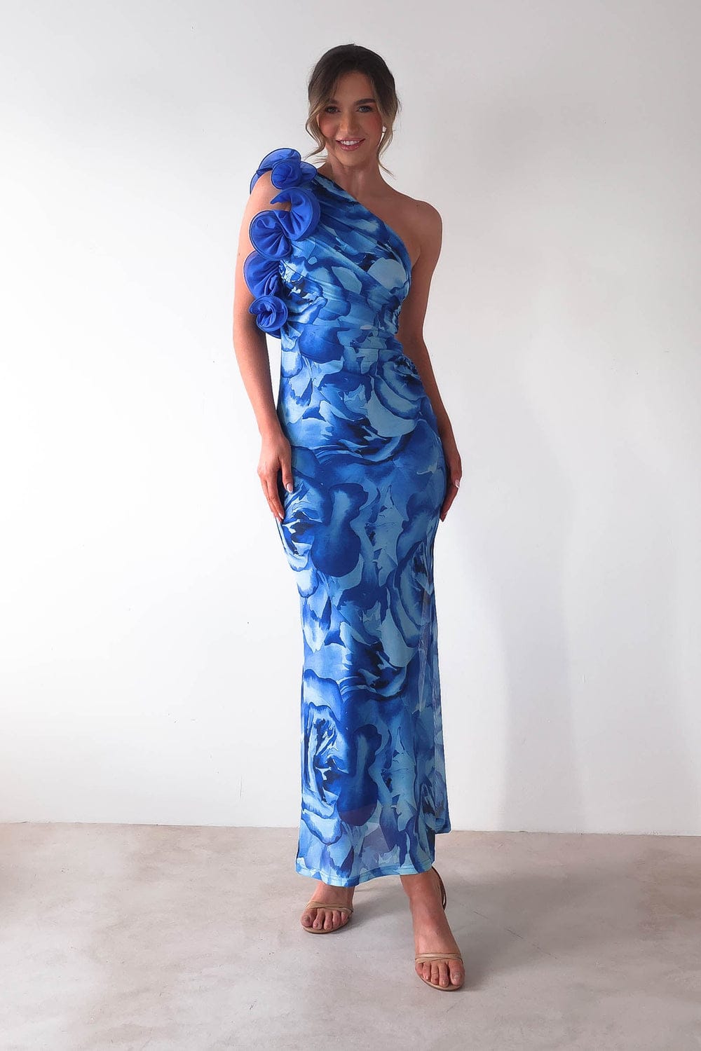 Side Ruffled Flower Print Dress FT095