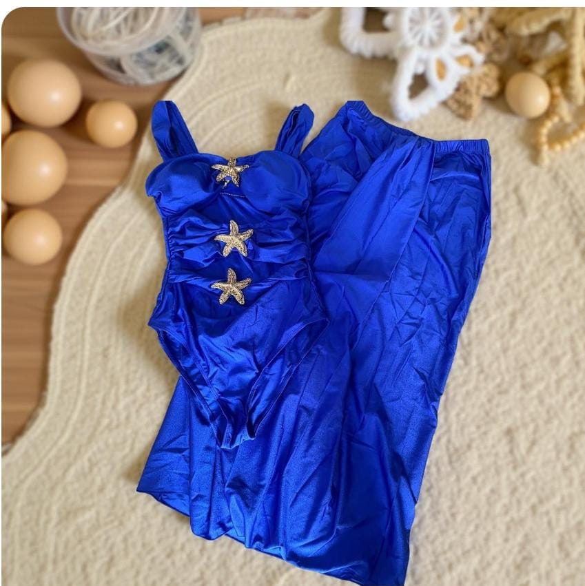 Starfish embellished cutout swimsuit with skirt FT028
