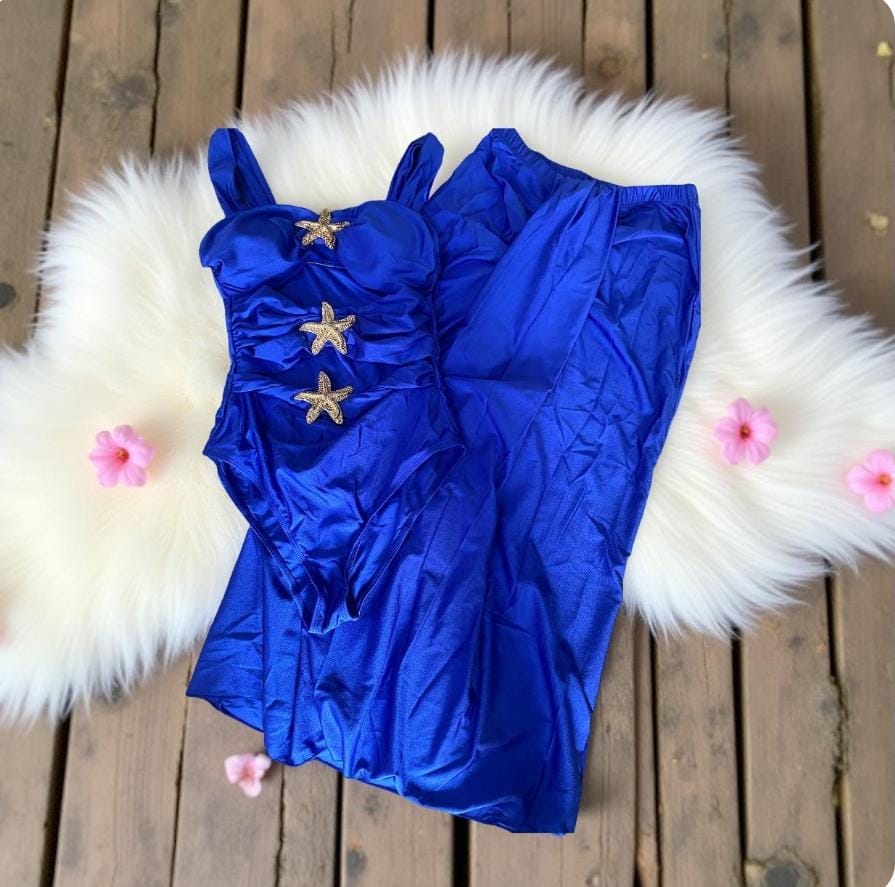 Starfish embellished cutout swimsuit with skirt FT028