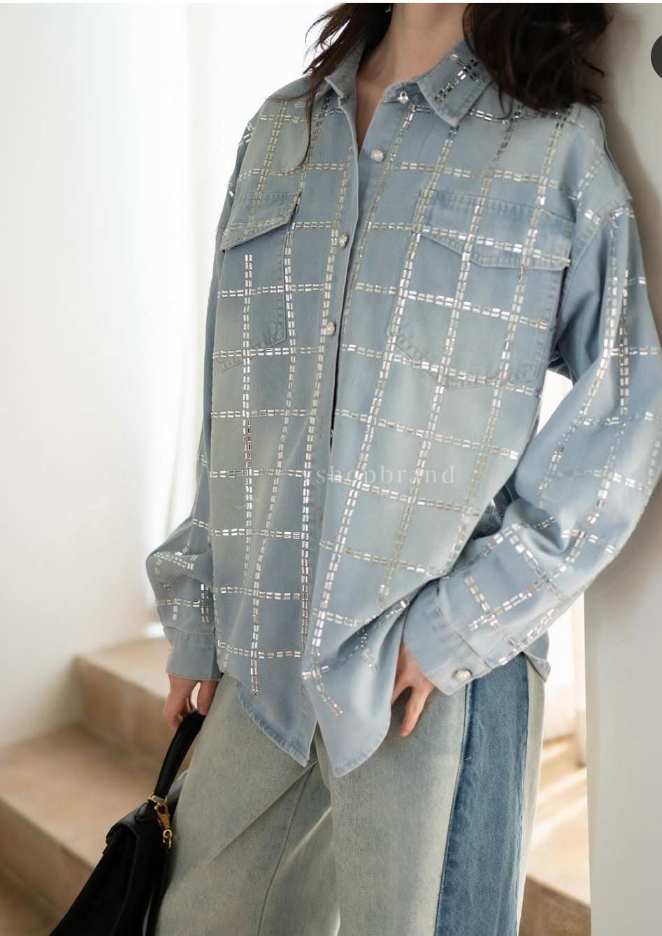 Stunning Denim Rhinestone Shirt FT048