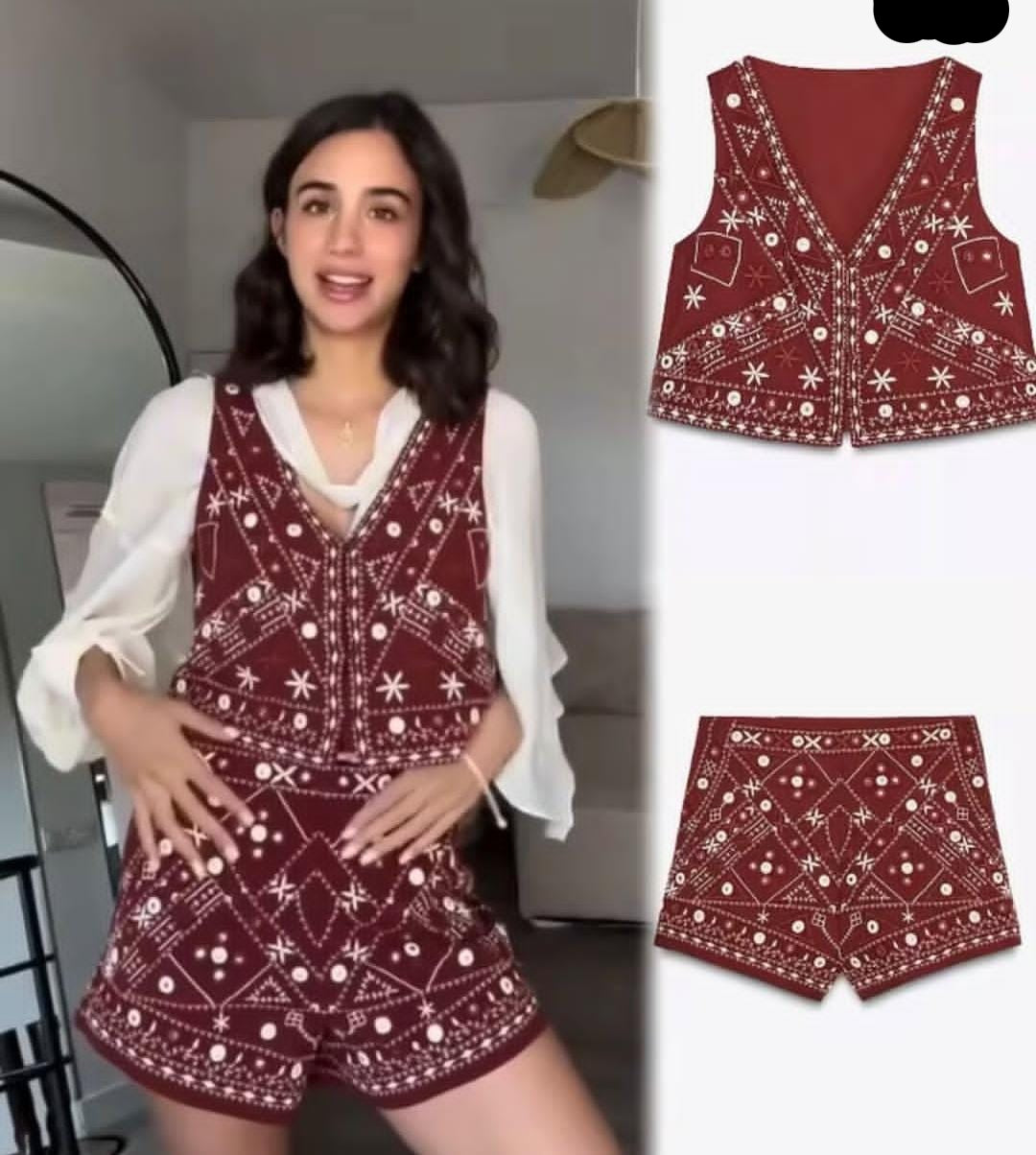 Stunning Embroidered short and Vest FT179 (preorder)