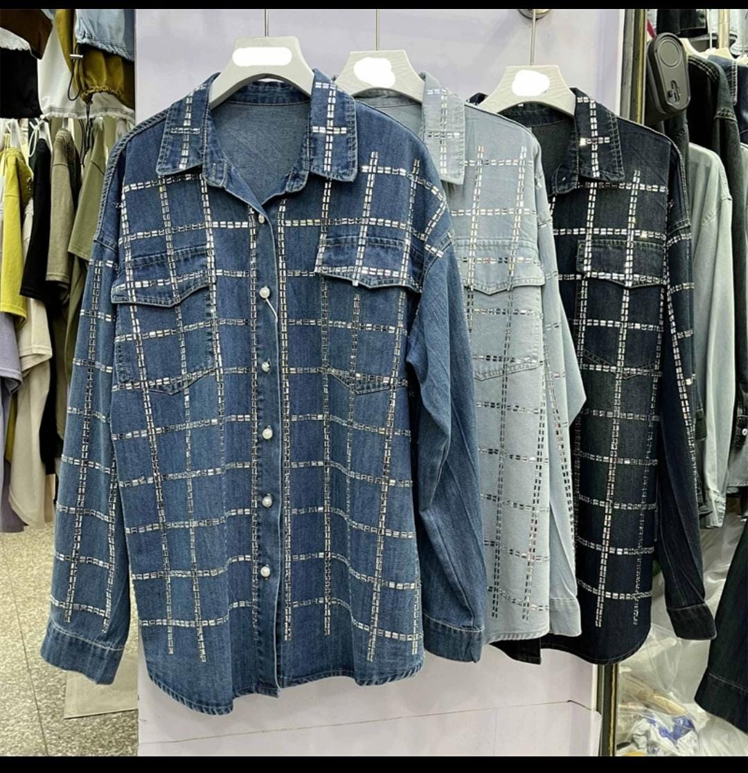 Stunning Denim Rhinestone Shirt FT048