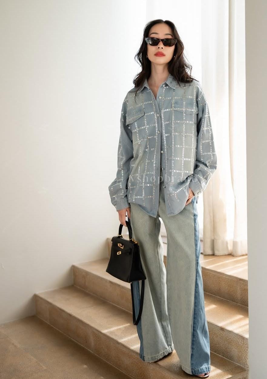 Stunning Denim Rhinestone Shirt FT048