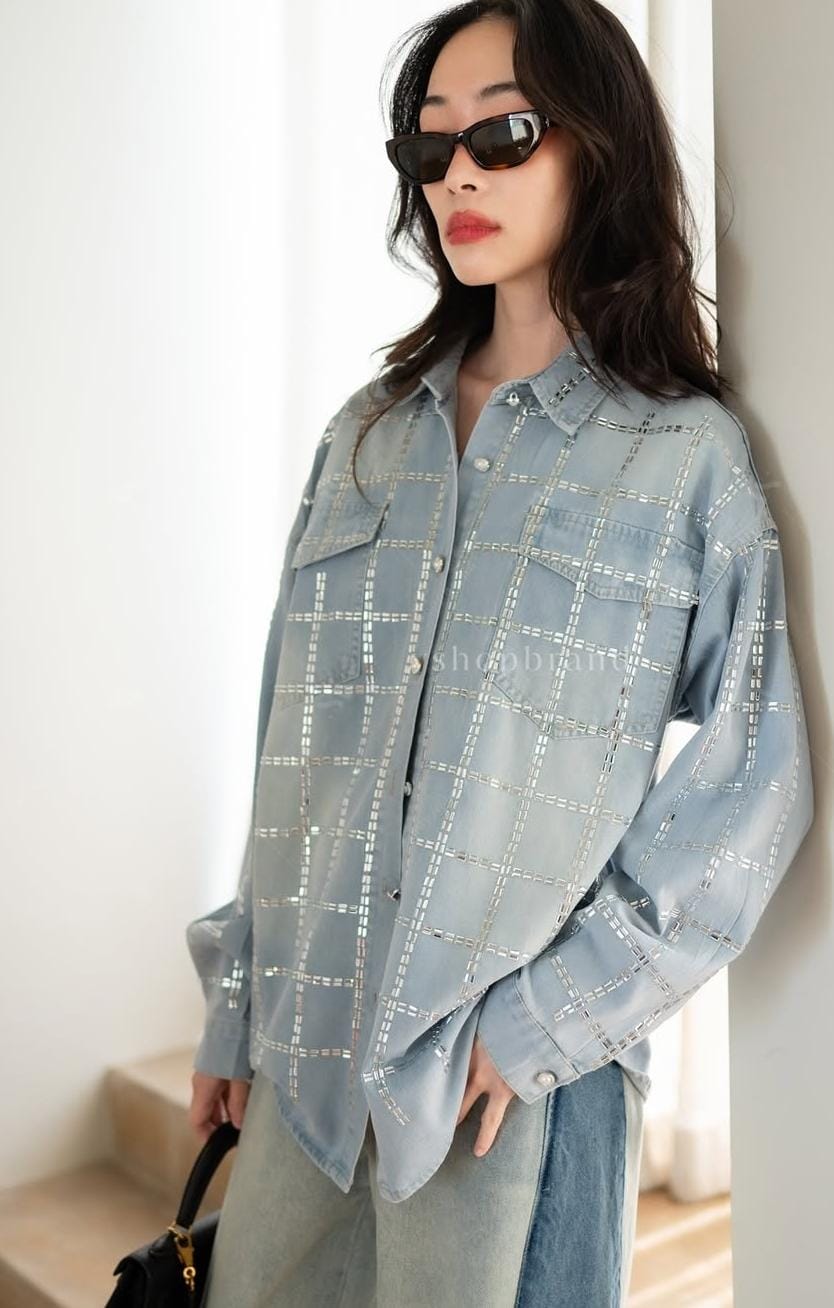 Stunning Denim Rhinestone Shirt FT048
