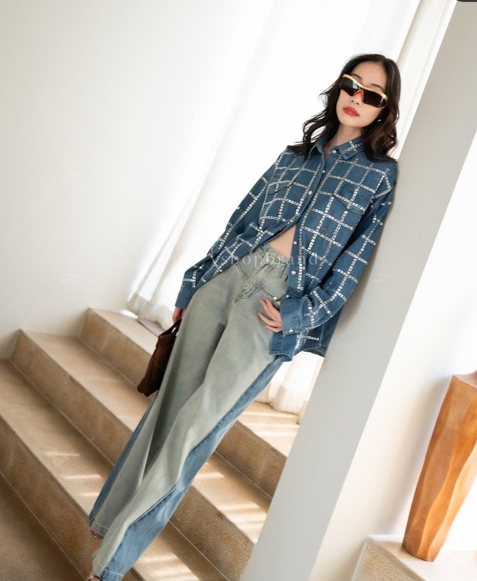 Stunning Denim Rhinestone Shirt FT048